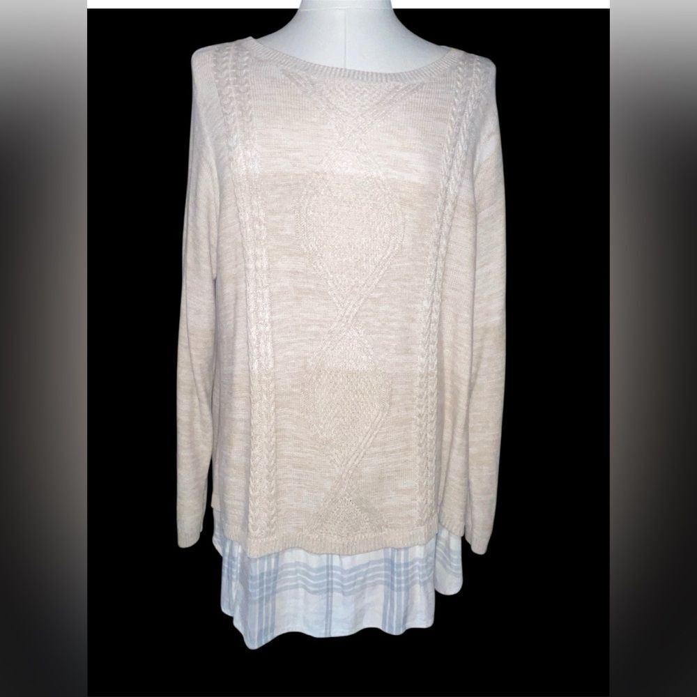 Avenue Soft Cream Brown Long Sleeves Light Knit Sweater